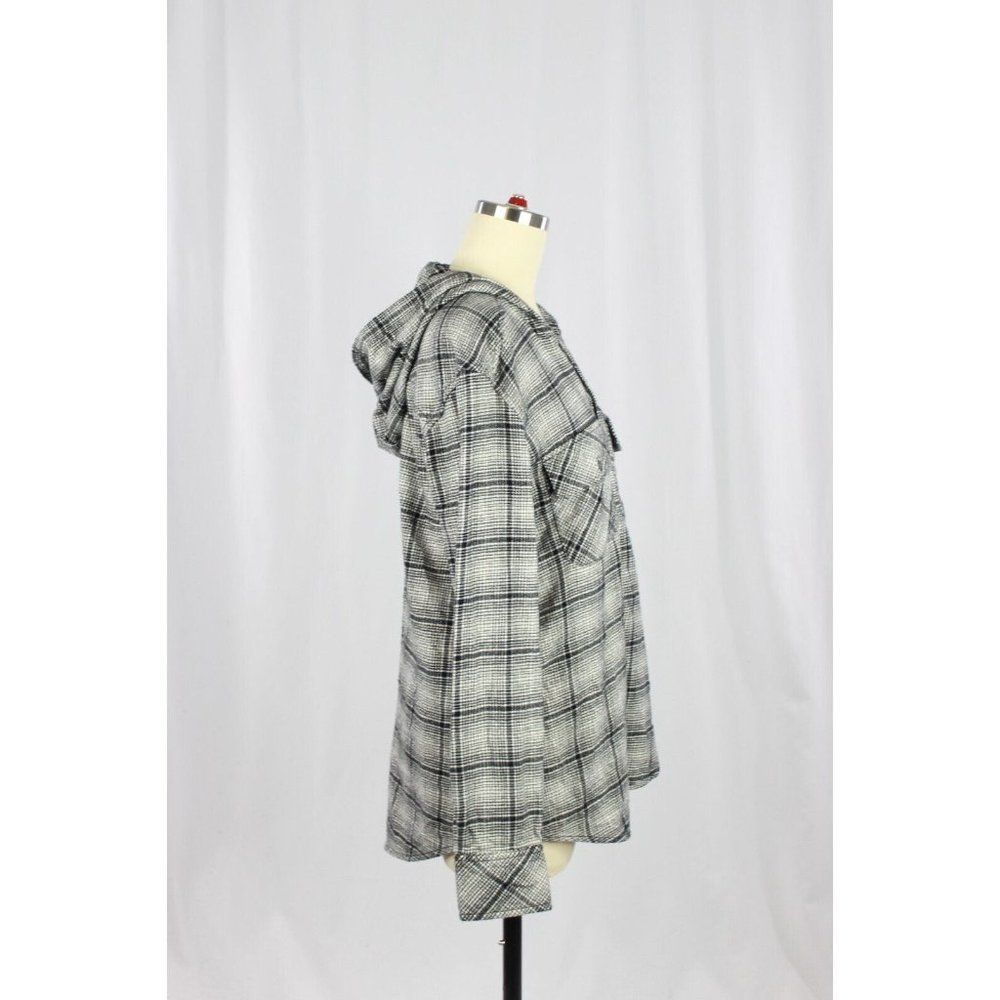 Aritzia TNA Brewster Black Grey Plaid Check Flannel Button Down Shirt, Size S - Picture 2 of 11